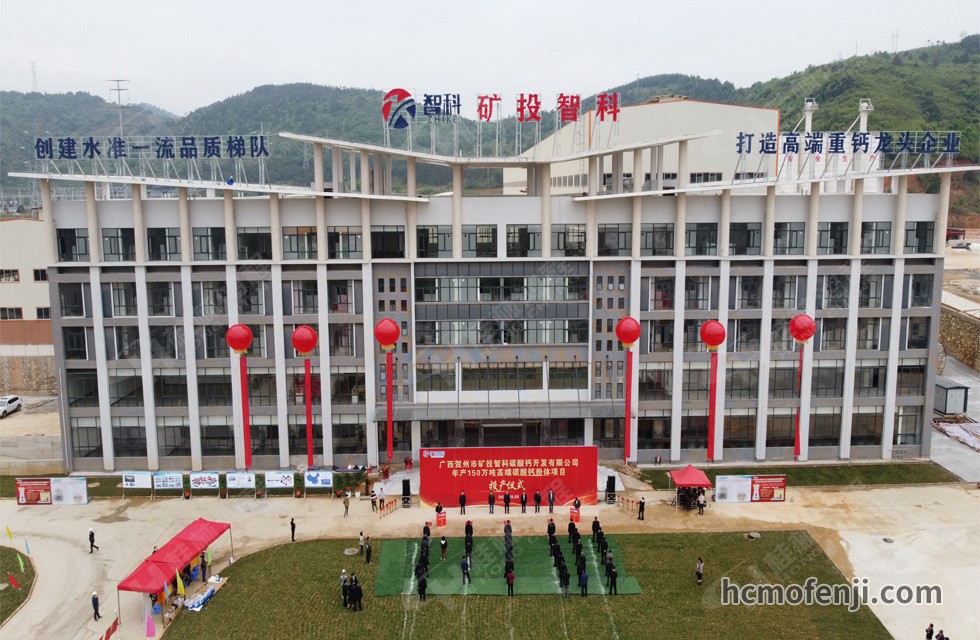 賀州礦投智科年產150萬噸高端碳酸鈣粉體項目竣工投產，賀州市委常委、副市長劉洪軍、市人民政府副秘書長馬鵬翔、市國資委主任張建斌、礦投集團董事長朱義芳等領導嘉賓出席本次活動